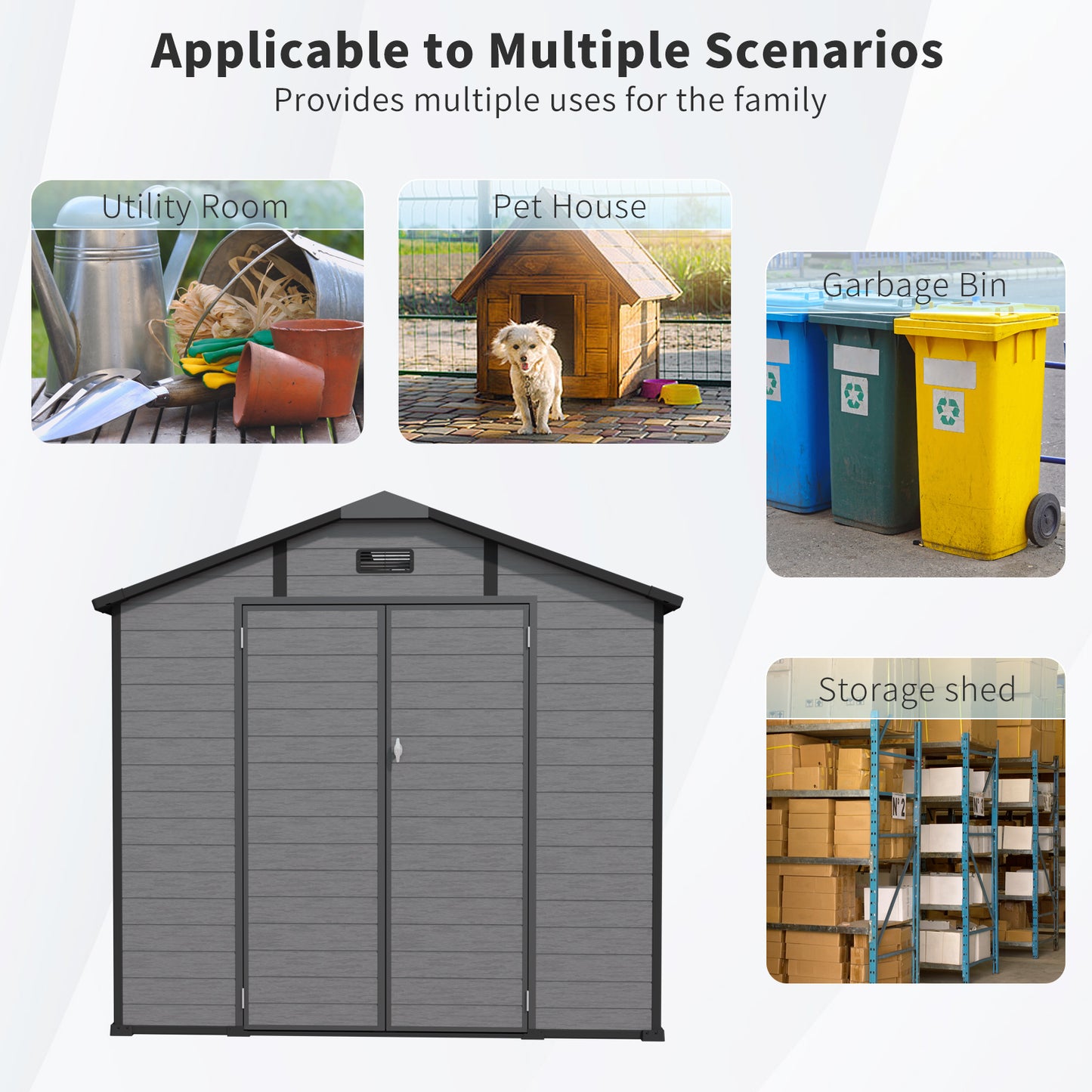 8x10 FT Plastic Outdoor Storage Shed - Lockable Resin Tool Shed with Window & Floor, Dark Gray