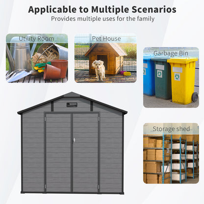 8x10 FT Plastic Outdoor Storage Shed - Lockable Resin Tool Shed with Window & Floor, Dark Gray