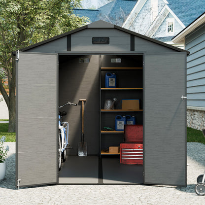 8x10 FT Plastic Outdoor Storage Shed - Lockable Resin Tool Shed with Window & Floor, Dark Gray