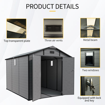 8x10 FT Plastic Outdoor Storage Shed - Lockable Resin Tool Shed with Window & Floor, Dark Gray