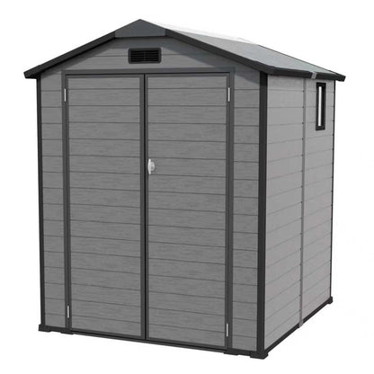 6x6 FT Plastic Outdoor Storage Shed - Lockable Resin Tool Shed with Window & Floor, Dark Gray