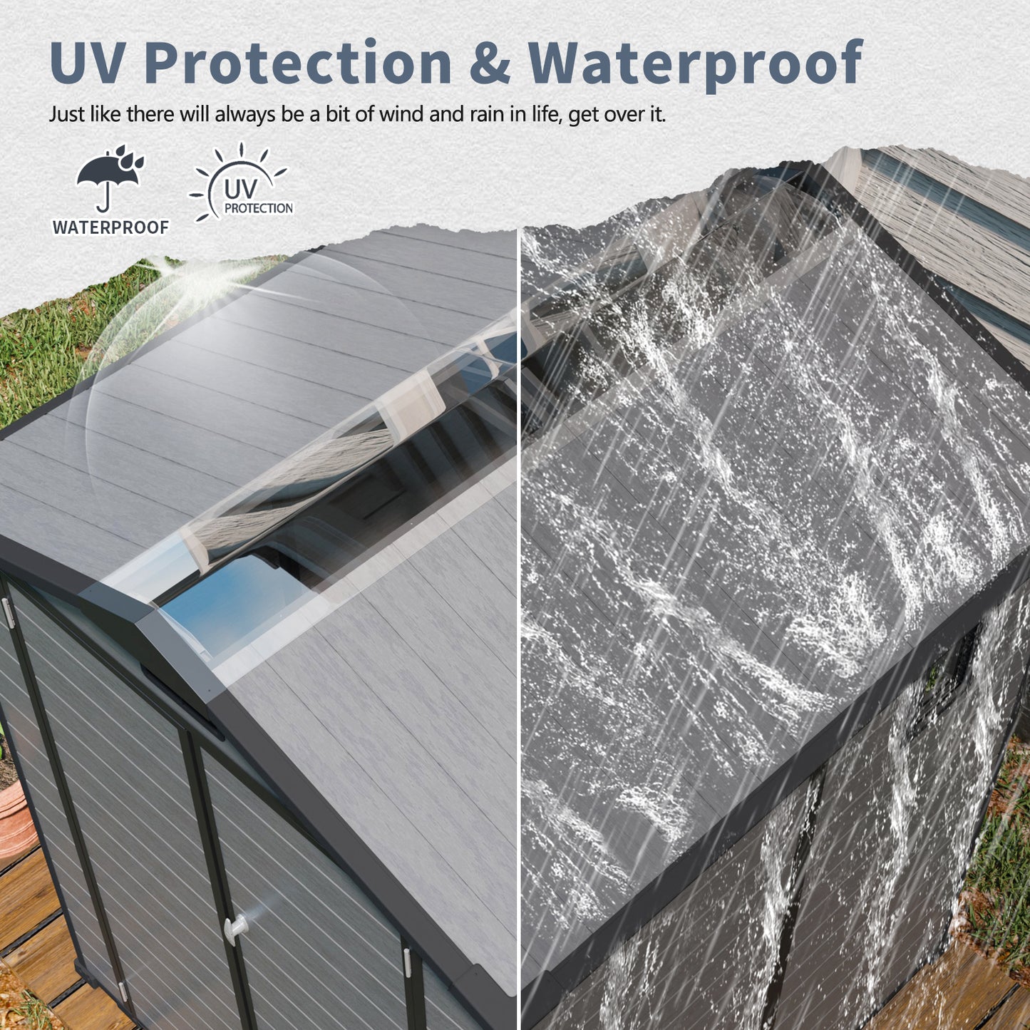 6x6 FT Plastic Outdoor Storage Shed - Lockable Resin Tool Shed with Window & Floor, Dark Gray