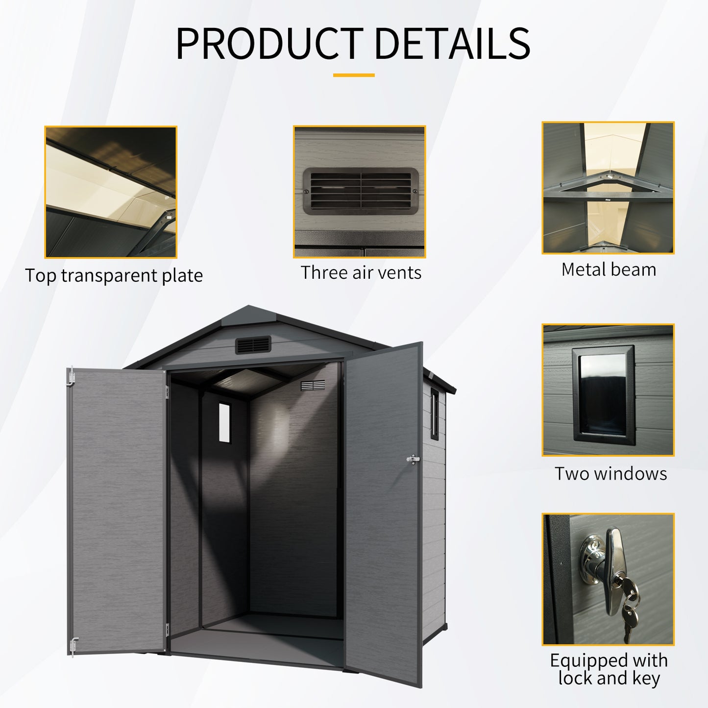 6x6 FT Plastic Outdoor Storage Shed - Lockable Resin Tool Shed with Window & Floor, Dark Gray