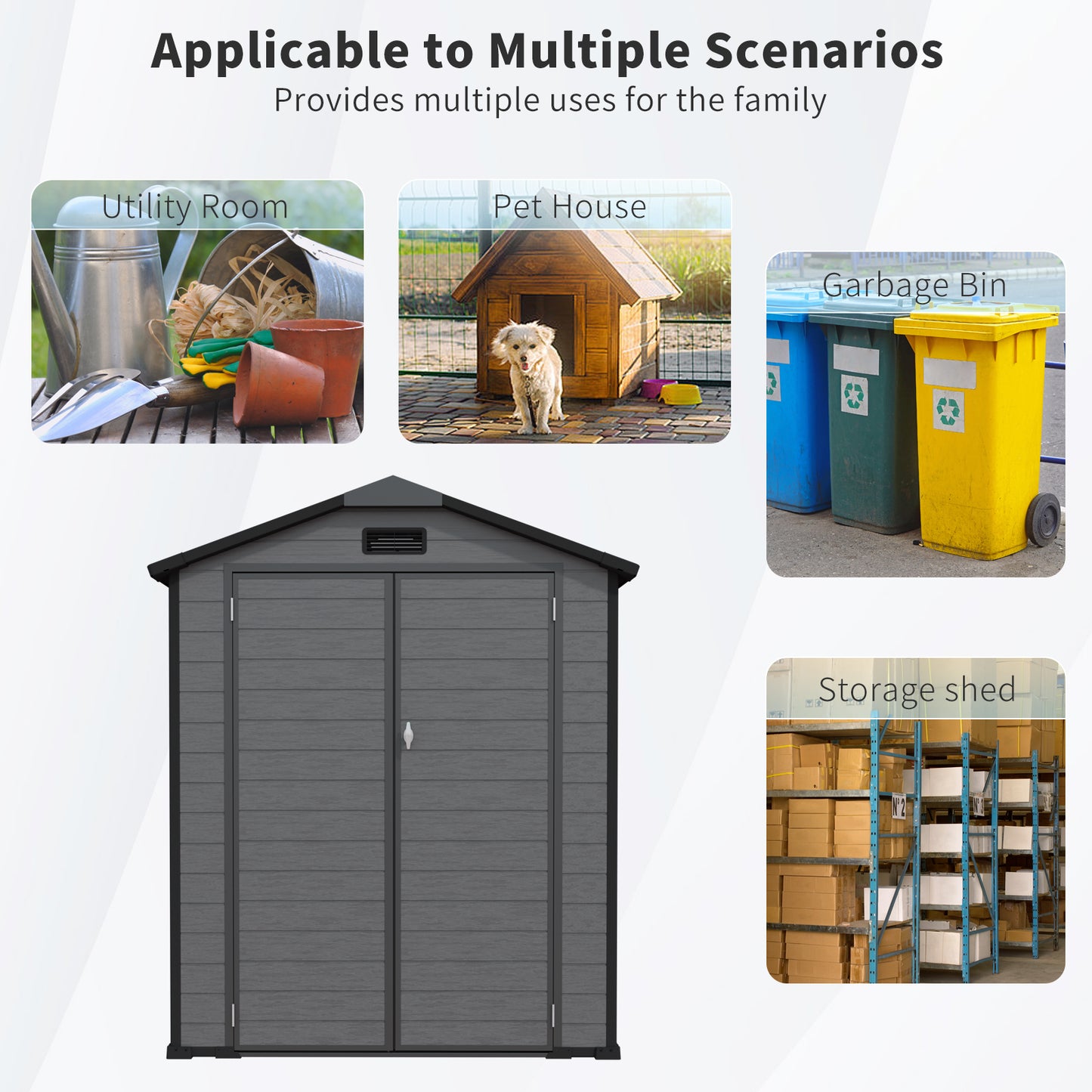 6x6 FT Plastic Outdoor Storage Shed - Lockable Resin Tool Shed with Window & Floor, Dark Gray