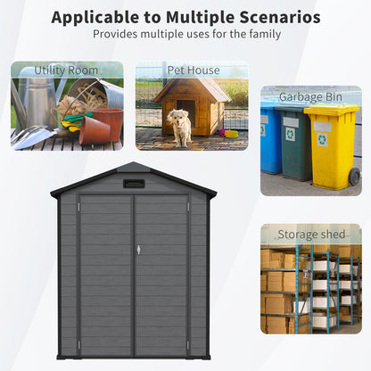 6x6 FT Plastic Outdoor Storage Shed - Lockable Resin Tool Shed with Window & Floor, Dark Gray
