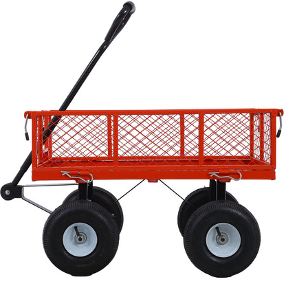 Steel Garden Cart, Steel Mesh Removable Sides, 3 cu ft, 550 lb Capacity, red