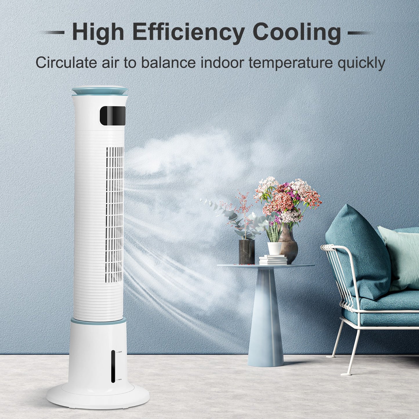 Simple Deluxe Mist Tower Fan, 12 Speeds & 3 Modes Settings Standing Fan , 15 Hour Timing Closure Cooling Fan, Low Noise, 43 Inches, White