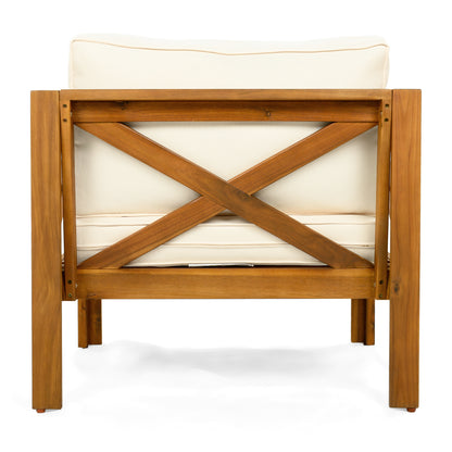 Outdoor Acacia Wood Club Wooden Armchair with Cushions (Set of 4), Conversation Set,Suitable For Outdoor Gatherings,Teak Finish,Beige Cushion