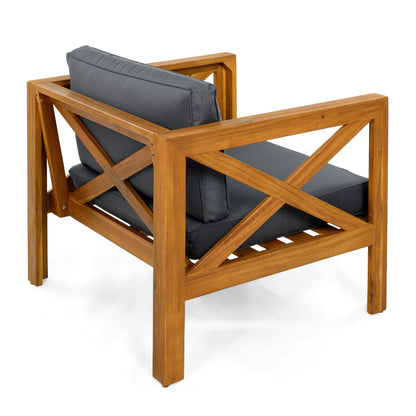 Outdoor Acacia Wood Club Wooden Armchair with Cushions (Set of 4), Conversation Set,Suitable For Outdoor Gatherings,Teak Finish,Dark Grey cushion