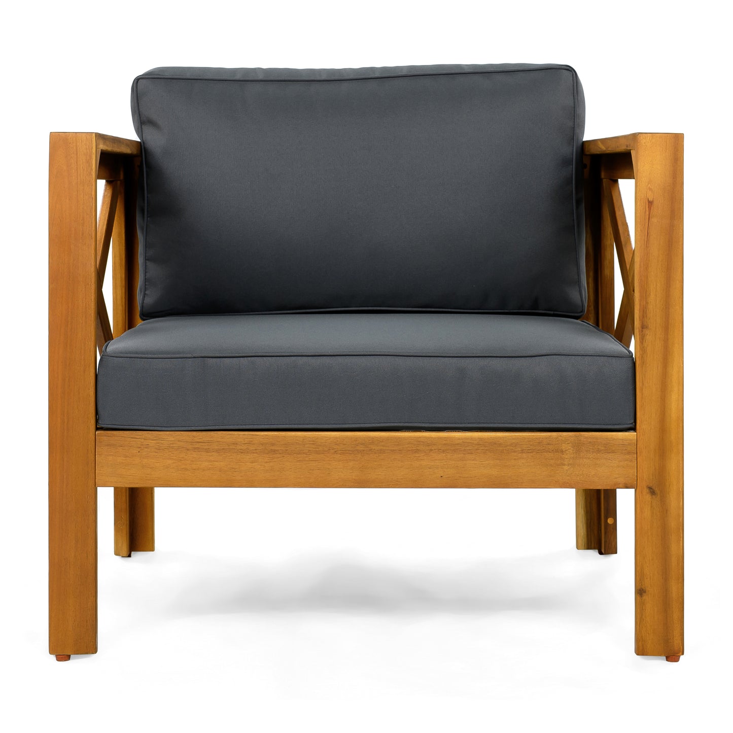 Outdoor Acacia Wood Club Wooden Armchair with Cushions (Set of 4), Conversation Set,Suitable For Outdoor Gatherings,Teak Finish,Dark Grey cushion