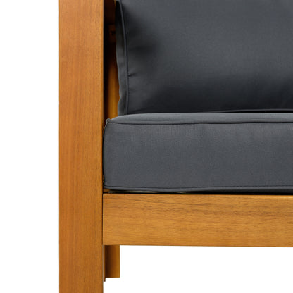 Outdoor Acacia Wood Club Wooden Armchair with Cushions (Set of 4), Conversation Set,Suitable For Outdoor Gatherings,Teak Finish,Dark Grey cushion