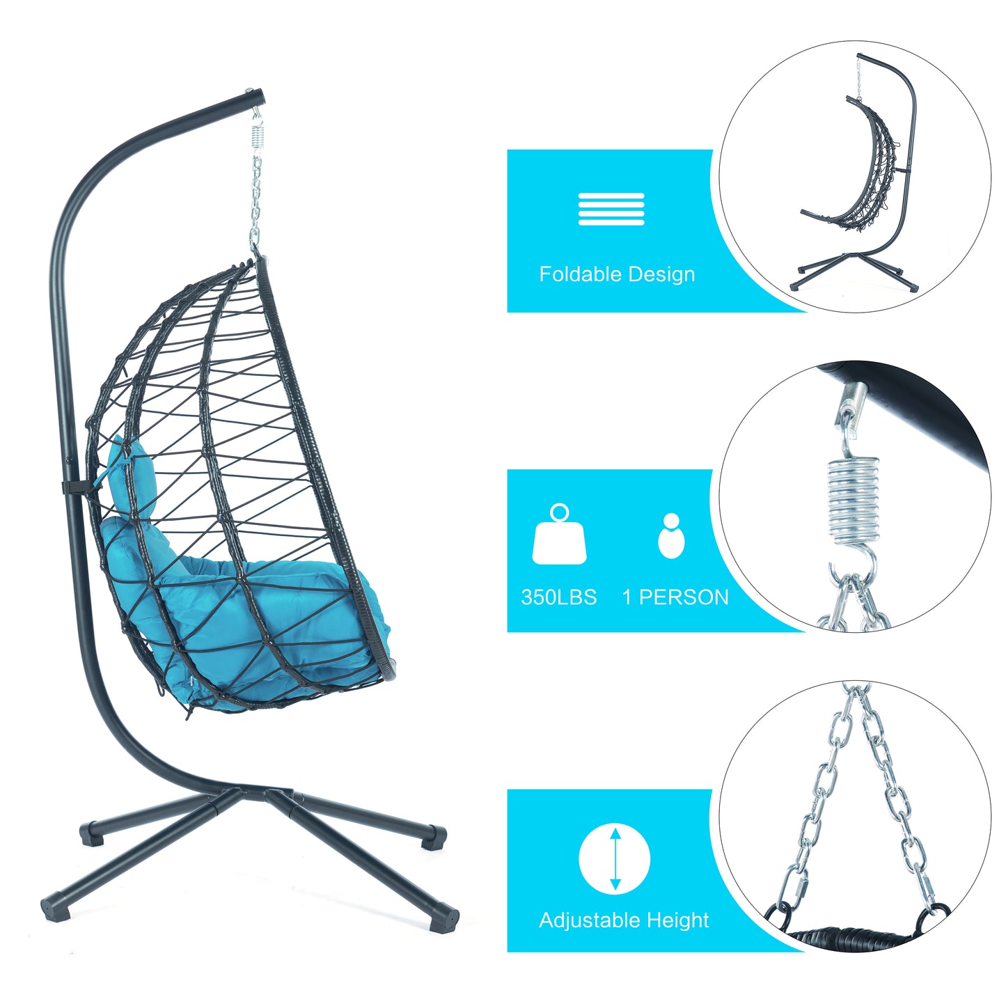 Egg Chair with Stand Indoor Outdoor Swing Chair Patio Wicker Hanging Egg Chair Hanging Basket Chair Hammock Chair with Stand for Bedroom Living Room Balcony