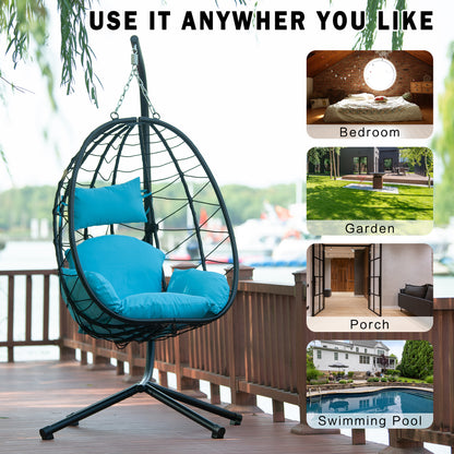 Egg Chair with Stand Indoor Outdoor Swing Chair Patio Wicker Hanging Egg Chair Hanging Basket Chair Hammock Chair with Stand for Bedroom Living Room Balcony