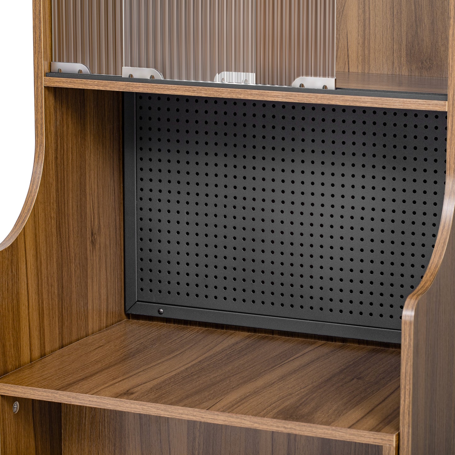 Modern Wooden Foldable Desk with Hutch & Storage, Home Office Pet-friendly Gaming Desk with Shelves, Space-Saving Workstation with Free Cat Bed & Scratching Post