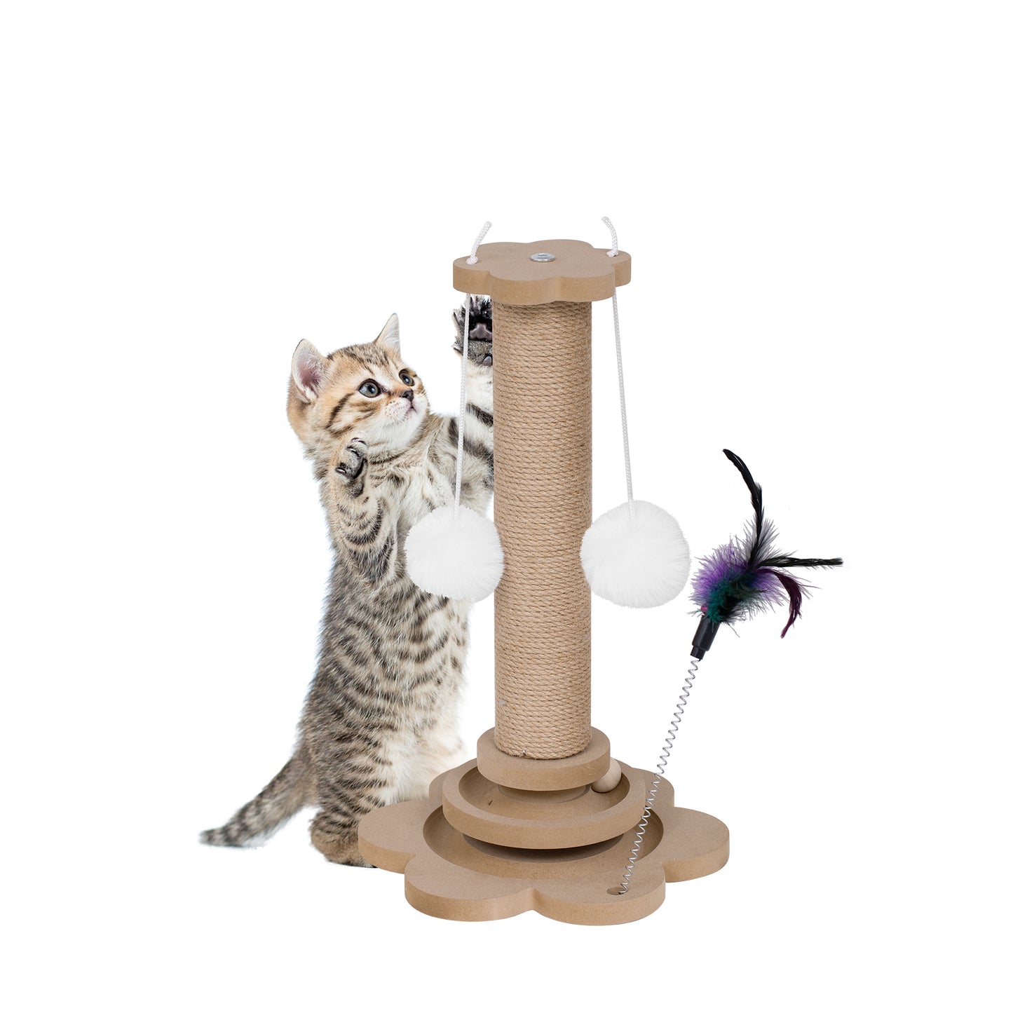 Modern Wooden Foldable Desk with Hutch & Storage, Home Office Pet-friendly Gaming Desk with Shelves, Space-Saving Workstation with Free Cat Bed & Scratching Post