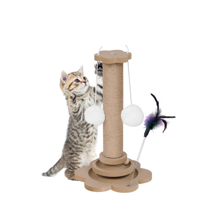 Modern Wooden Foldable Desk with Hutch & Storage, Home Office Pet-friendly Gaming Desk with Shelves, Space-Saving Workstation with Free Cat Bed & Scratching Post