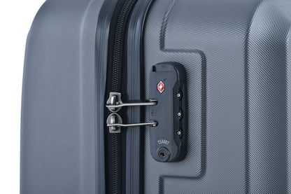 3 Piece Luggage Sets ABS Lightweight Suitcase with Two Hooks, Spinner Wheels, TSA Lock, (20/24/28) Gray