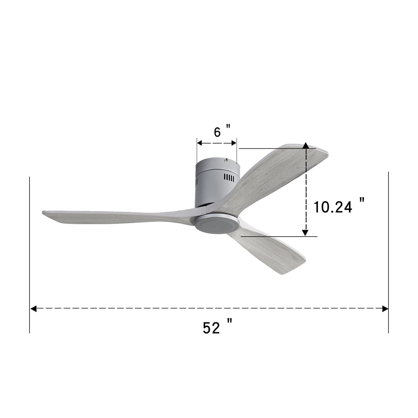 52 Inch Flush Mount Ceiling Fan DC 3 Carved Wood Fan Blade Noiseless Reversible Motor Remote Control Without Light