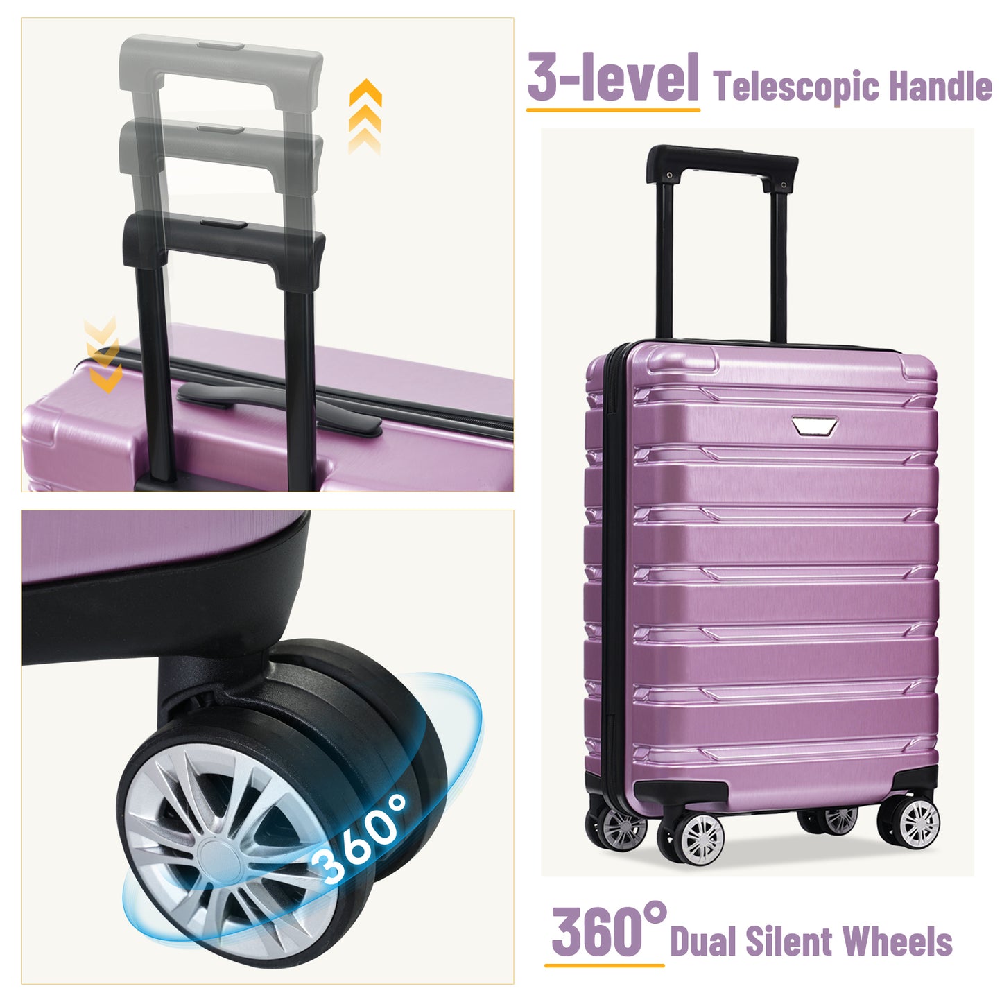 Hardshell Luggage Set 3 Piece, Durable ABS+PC Travel Suitcase with Spinner Wheels for Men Women (20/24/28 Inch)