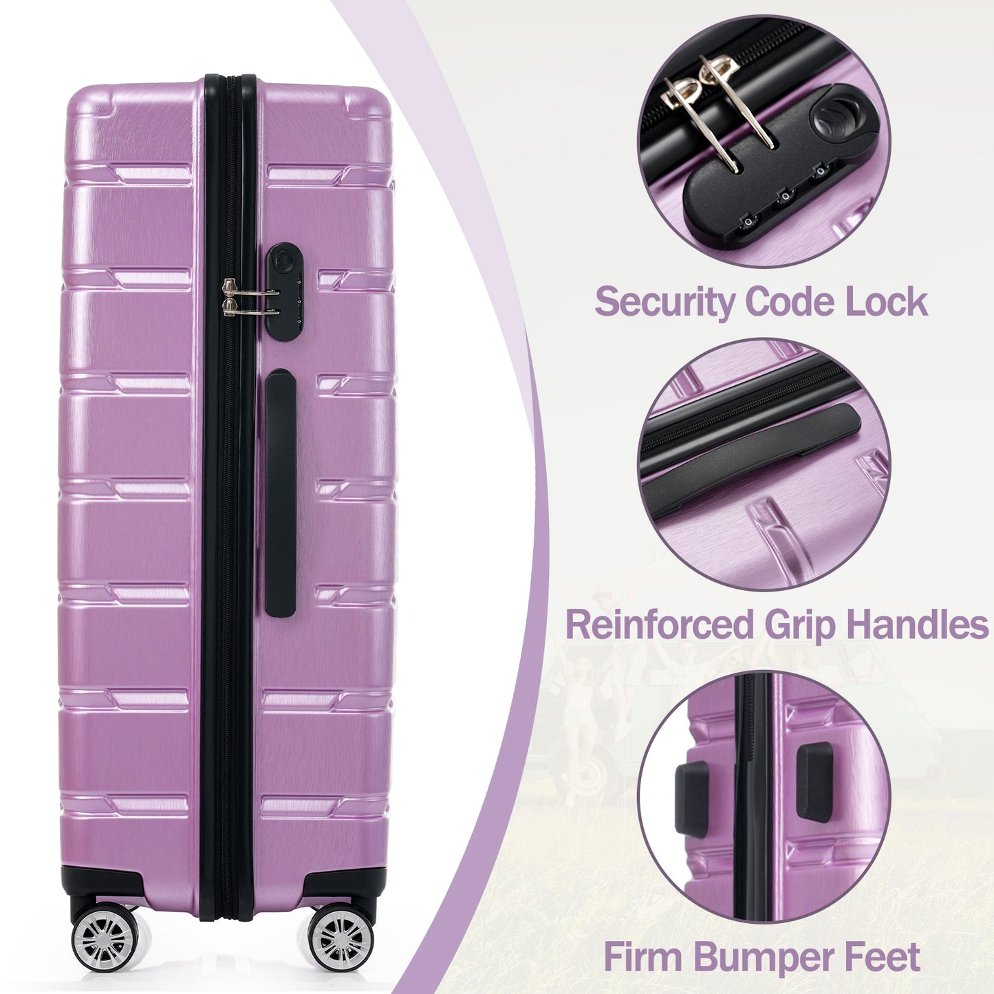 Hardshell Luggage Set 3 Piece, Durable ABS+PC Travel Suitcase with Spinner Wheels for Men Women (20/24/28 Inch)