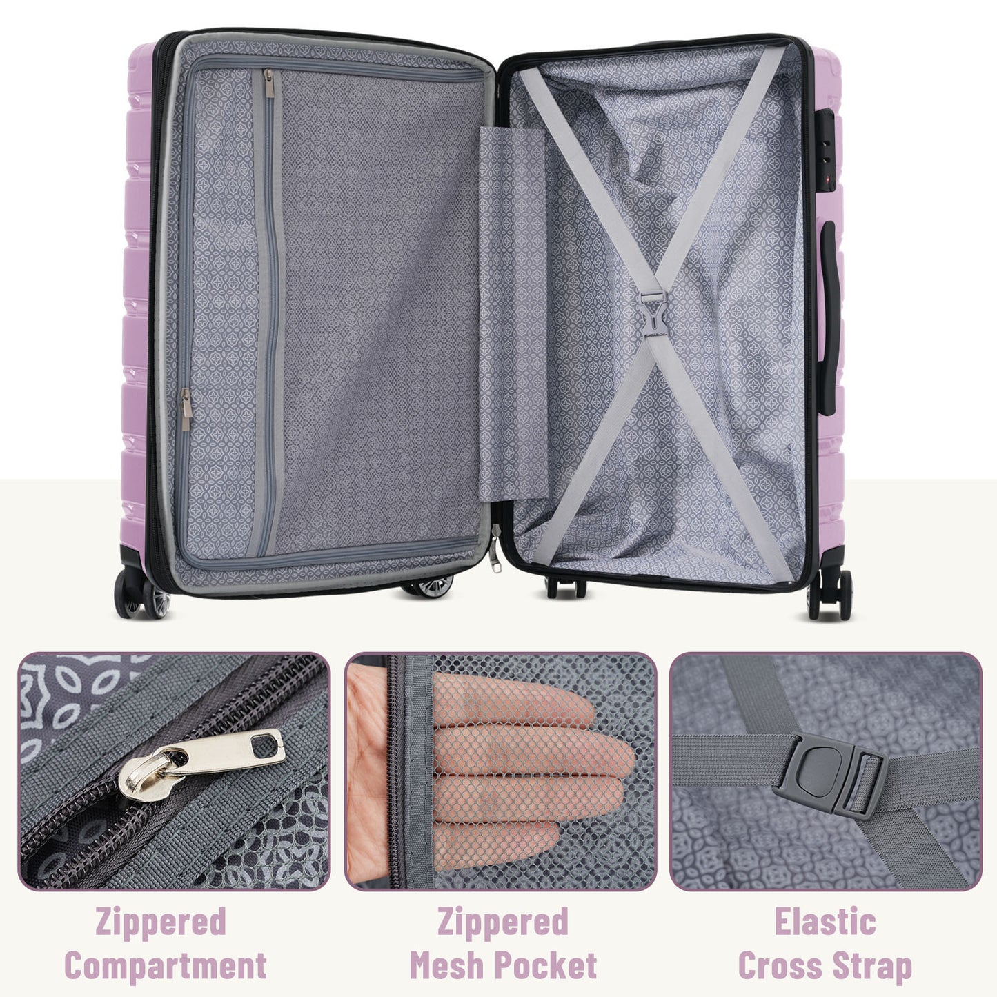 Hardshell Luggage Set 3 Piece, Durable ABS+PC Travel Suitcase with Spinner Wheels for Men Women (20/24/28 Inch)