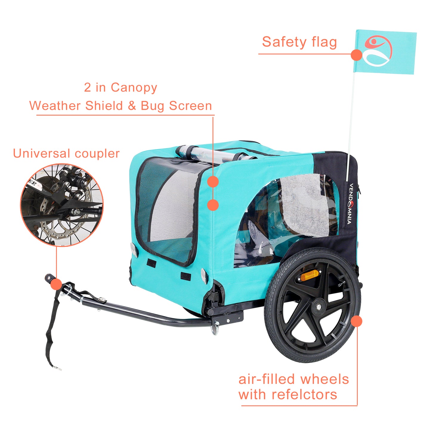 Pet Bike Trailer Dog Cart for Bicycle,Suitable for Small and Medium Pets, Easy Folding Cart Frame, Quick Release Wheel, Non-Slip Floor, Internal Leash