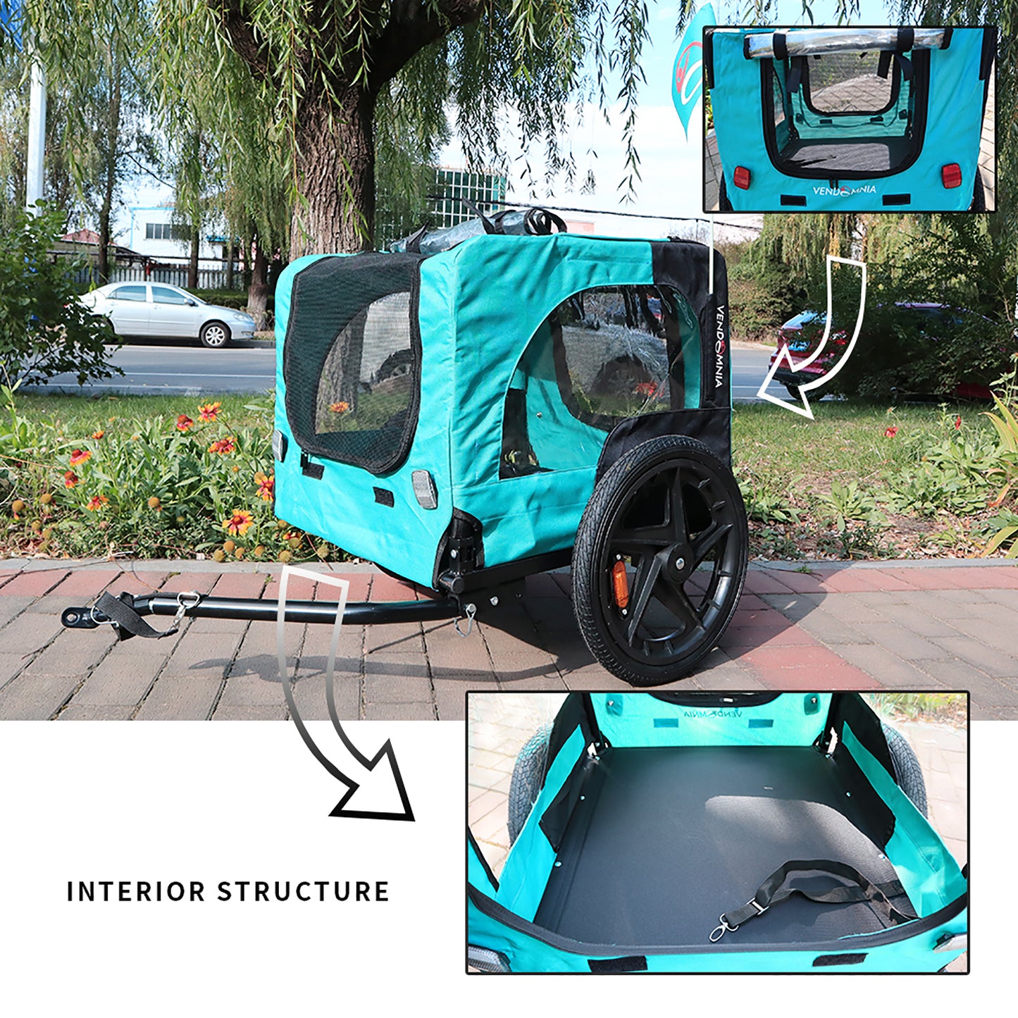 Pet Bike Trailer Dog Cart for Bicycle,Suitable for Small and Medium Pets, Easy Folding Cart Frame, Quick Release Wheel, Non-Slip Floor, Internal Leash
