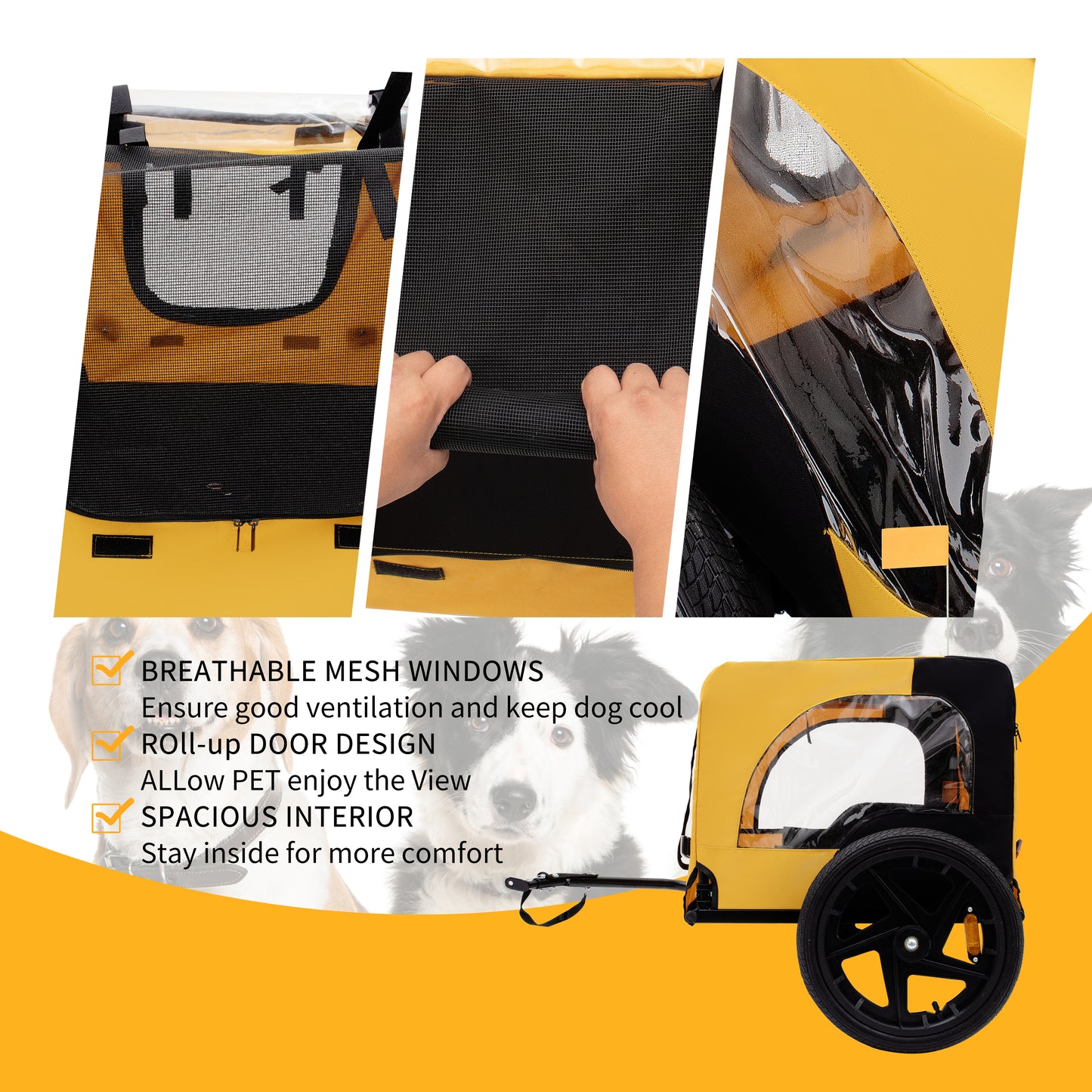 Pet Bike Trailer Dog Cart for Bicycle,Suitable for Small and Medium Pets, Easy Folding Cart Frame, Quick Release Wheel, Non-Slip Floor, Internal Leash