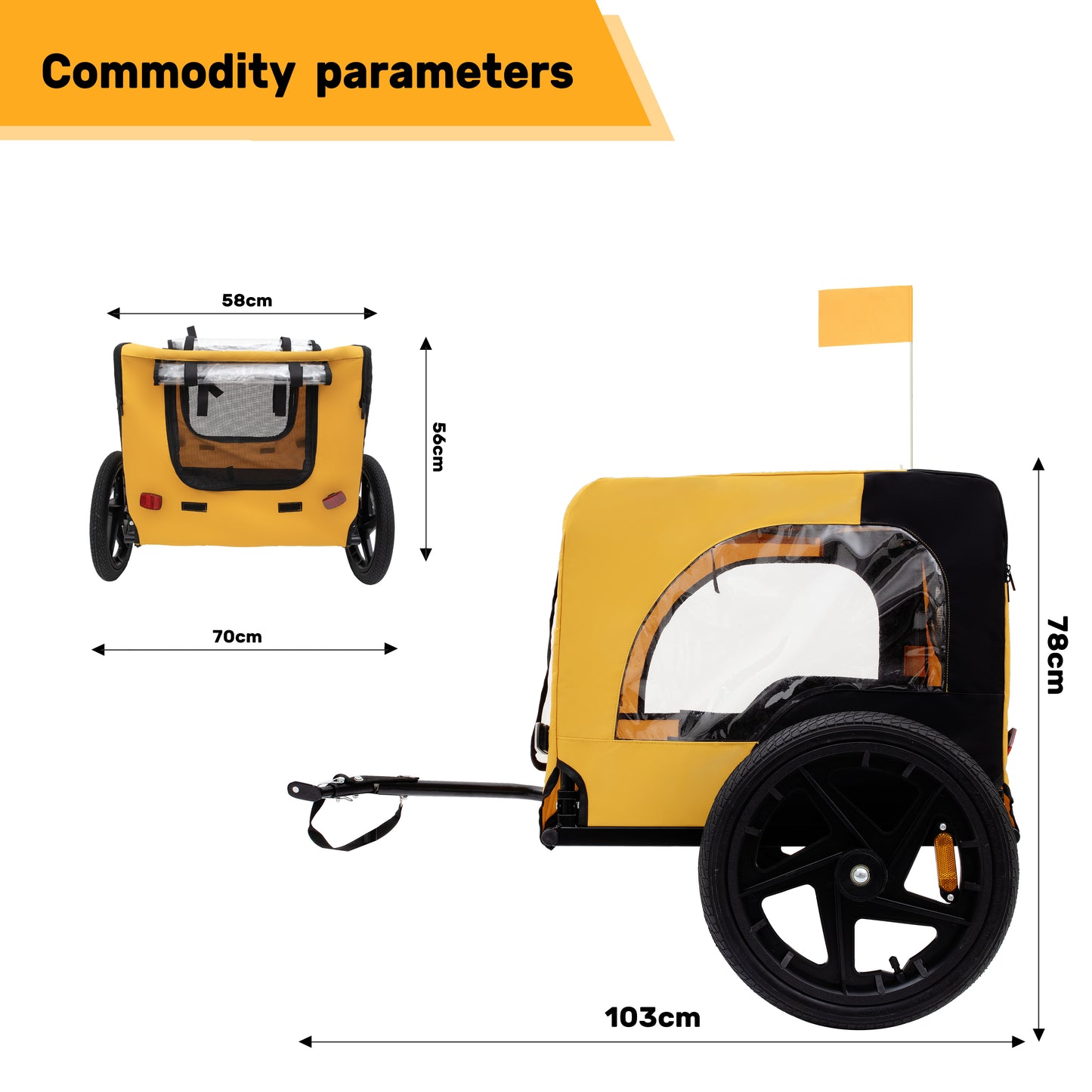 Pet Bike Trailer Dog Cart for Bicycle,Suitable for Small and Medium Pets, Easy Folding Cart Frame, Quick Release Wheel, Non-Slip Floor, Internal Leash