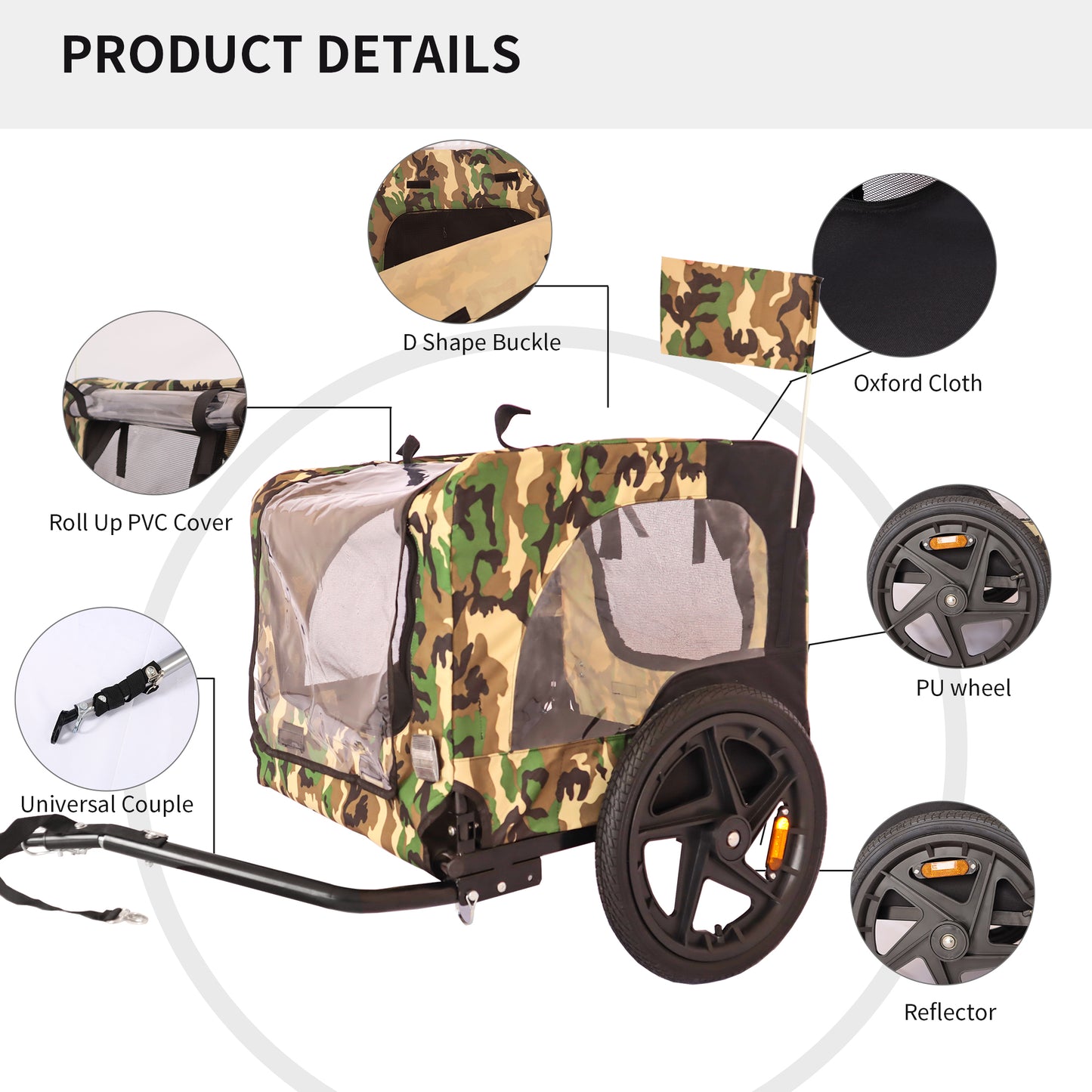 Pet Bike Trailer Dog Cart for Bicycle,Suitable for Small and Medium Pets, Easy Folding Cart Frame, Quick Release Wheel, Non-Slip Floor, Internal Leash