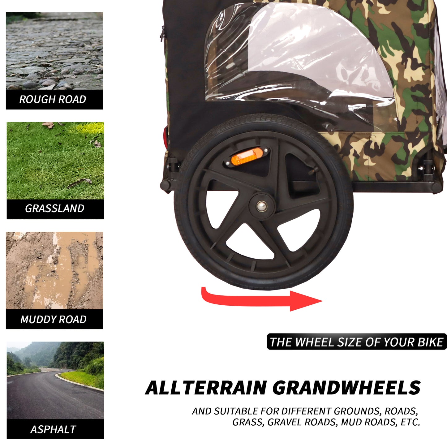 Pet Bike Trailer Dog Cart for Bicycle,Suitable for Small and Medium Pets, Easy Folding Cart Frame, Quick Release Wheel, Non-Slip Floor, Internal Leash
