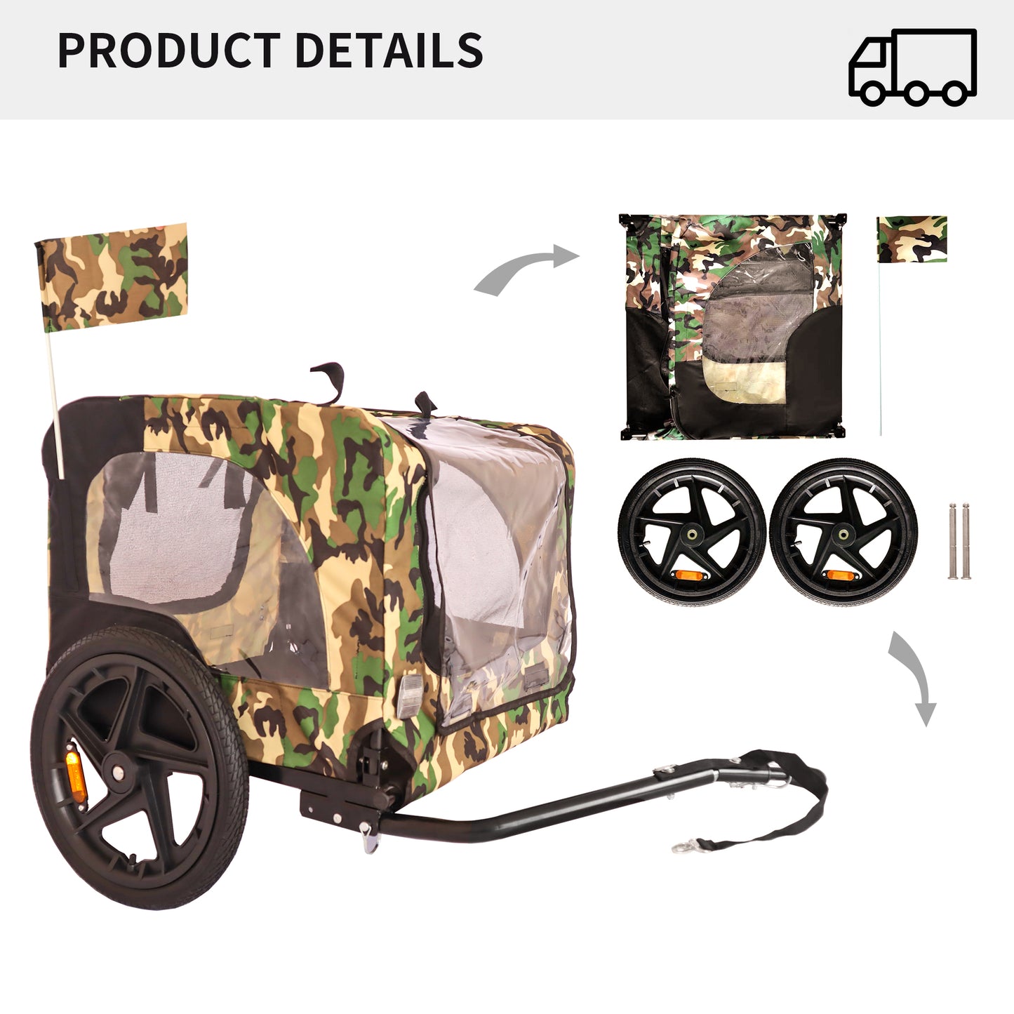 Pet Bike Trailer Dog Cart for Bicycle,Suitable for Small and Medium Pets, Easy Folding Cart Frame, Quick Release Wheel, Non-Slip Floor, Internal Leash