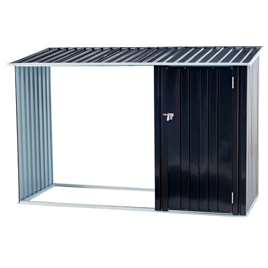 Firewood Storage Shed, Outdoor Firewood Rack, Outdoor Storage Shed with Log Holder, Firewood Shelter for Patio, Anthracite Galvanized Steel
