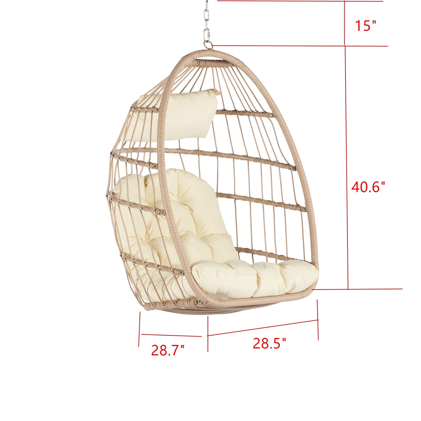 Outdoor Garden Rattan Egg Swing Chair Hanging Chair Wood+Khaki