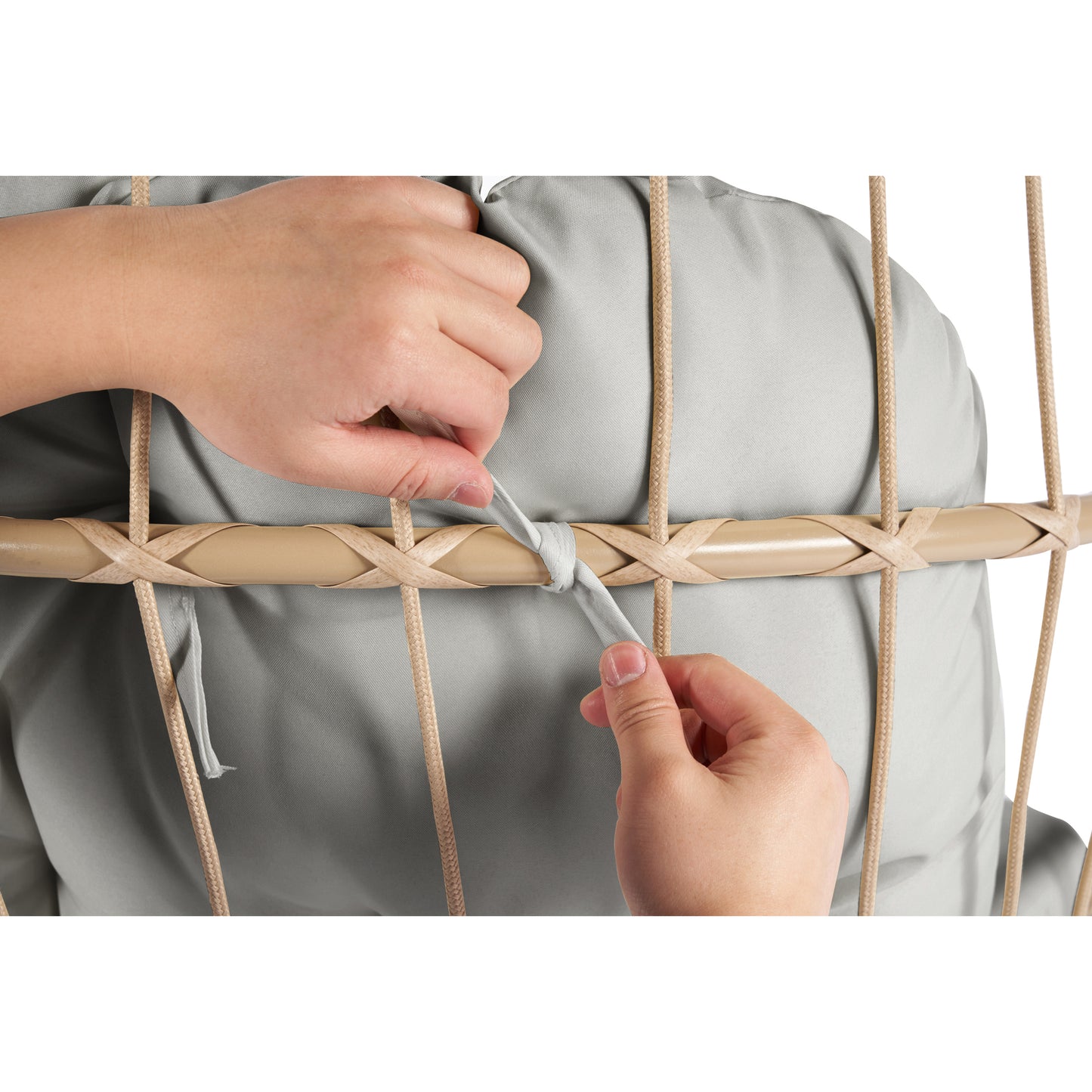 Outdoor Garden Rattan Egg Swing Chair Hanging Chair Wood+Light Gray