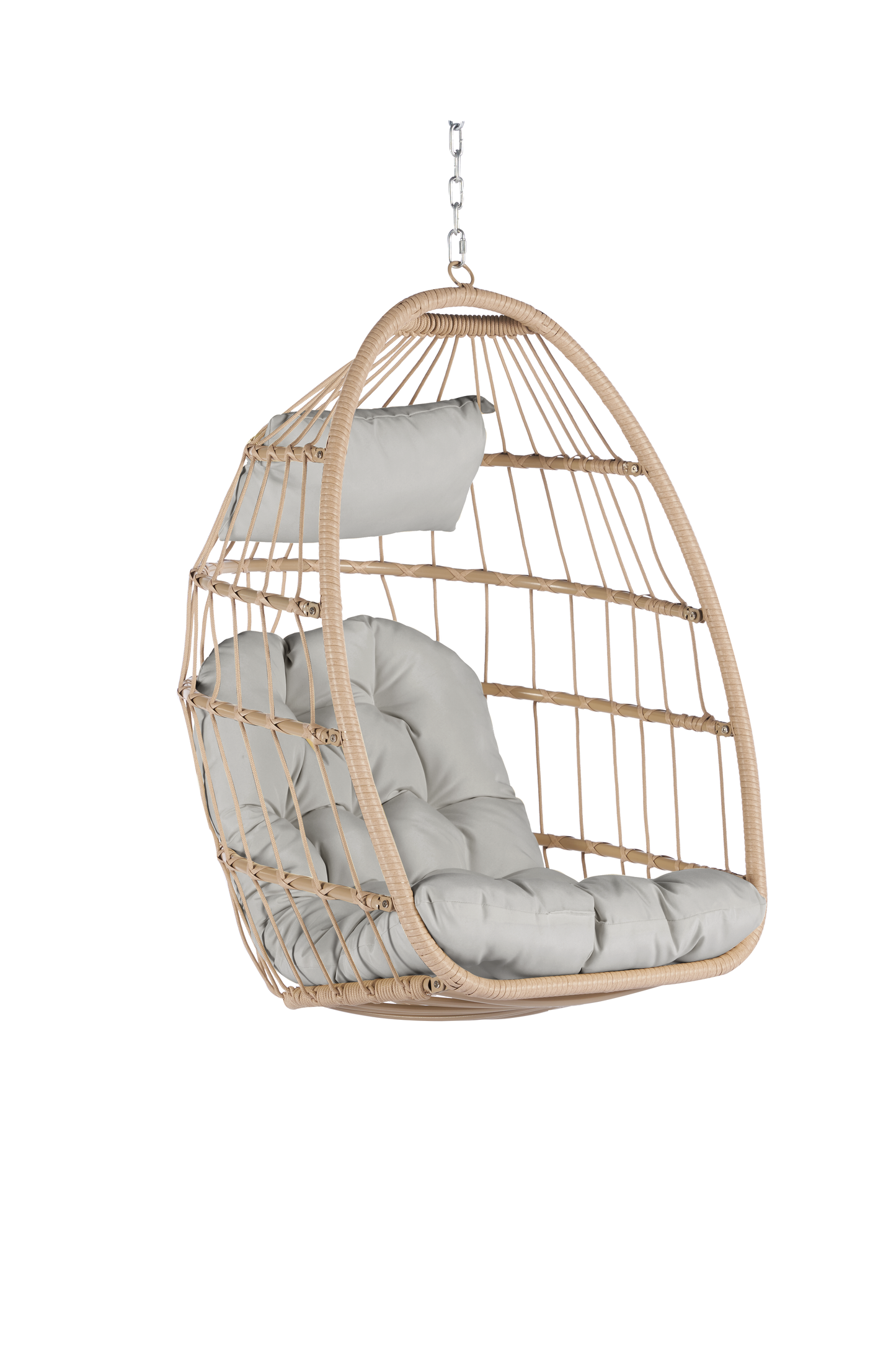 Outdoor Garden Rattan Egg Swing Chair Hanging Chair Wood+Light Gray