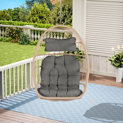 Outdoor Garden Rattan Egg Swing Chair Hanging Chair Wood+Dark Gray