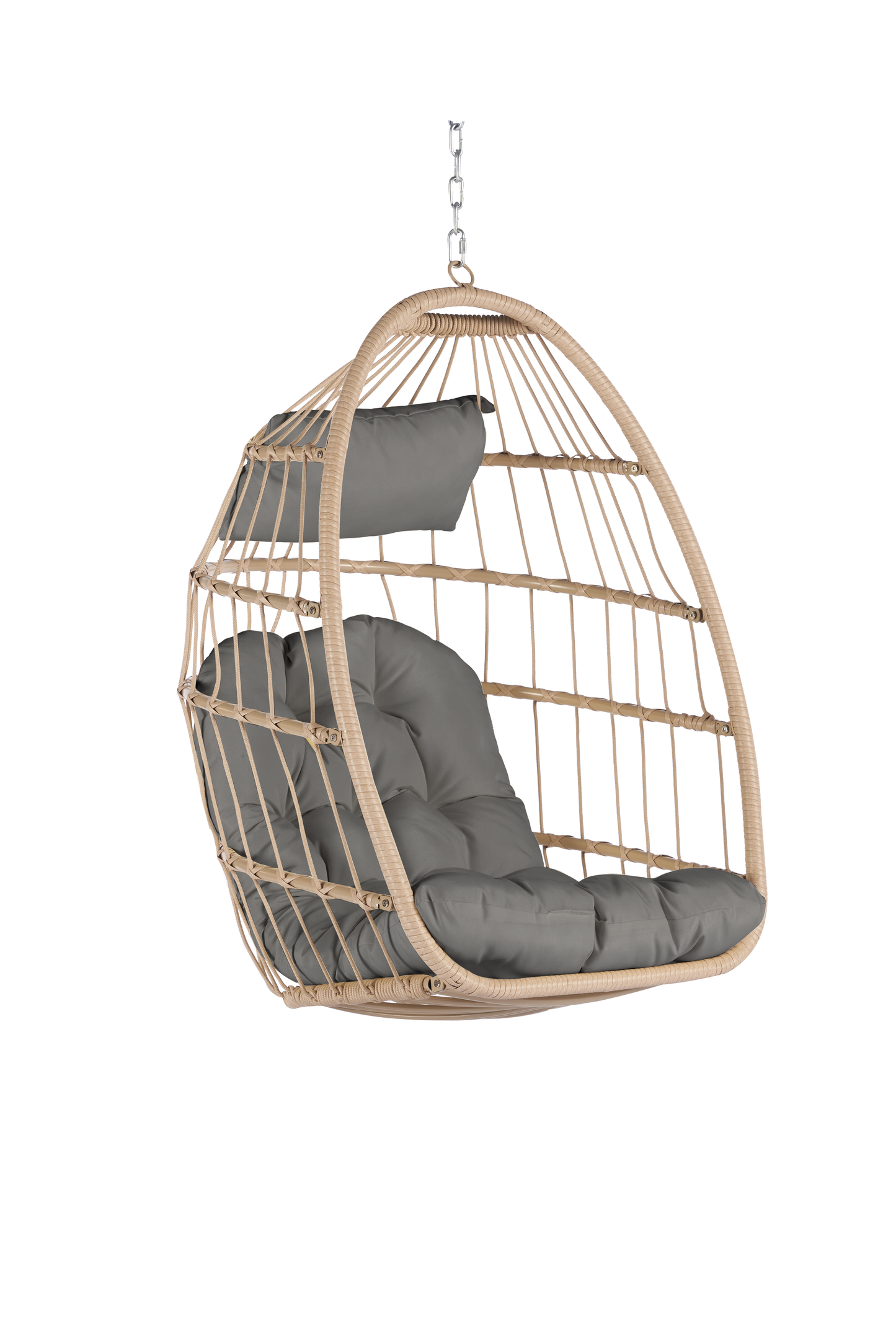Outdoor Garden Rattan Egg Swing Chair Hanging Chair Wood+Dark Gray
