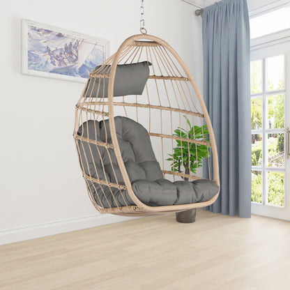 Outdoor Garden Rattan Egg Swing Chair Hanging Chair Wood+Dark Gray