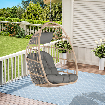 Outdoor Garden Rattan Egg Swing Chair Hanging Chair Wood+Dark Gray