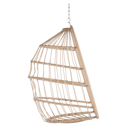 Outdoor Garden Rattan Egg Swing Chair Hanging Chair Wood+Red cushion
