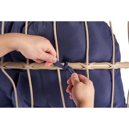 Outdoor Garden Rattan Egg Swing Chair Hanging Chair WOOD + DARK BLUE