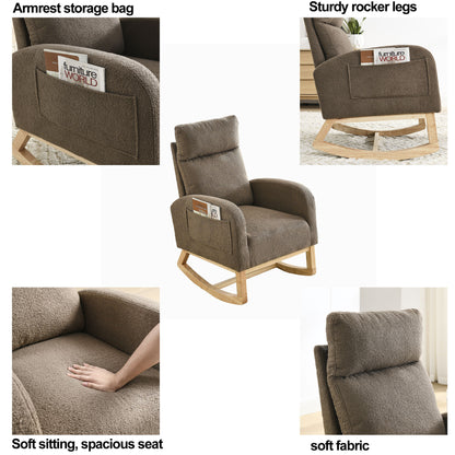 Welike 27.6"W Modern Accent High Backrest Living Room Lounge Arm Rocking Chair, Two Side Pocket