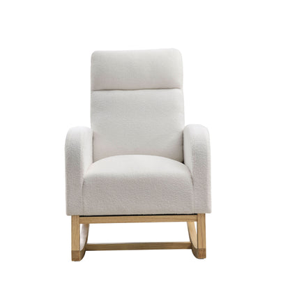 Welike 27.6"W Modern Accent High Backrest Living Room Lounge Arm Rocking Chair, Two Side Pocket ,Teddy White (Ivory)