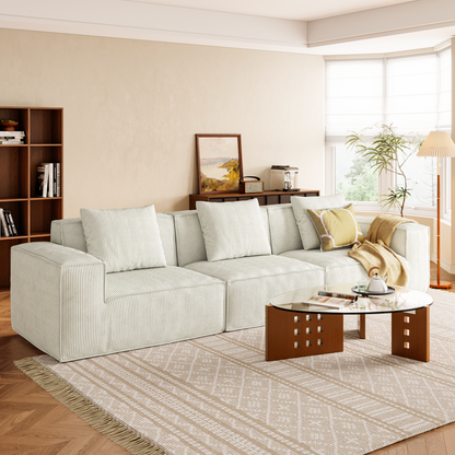 118-inch modular sofa can be converted into an oversized sofa bed Free conversion sofa set flexible configuration, soft corduroy cloud velvet fabric Three-person combination cream