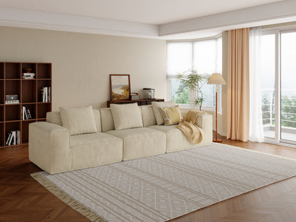 118-inch modular sofa can be converted into an oversized sofa bed Free conversion sofa set flexible configuration, soft corduroy cloud velvet fabric Three-person combination cream