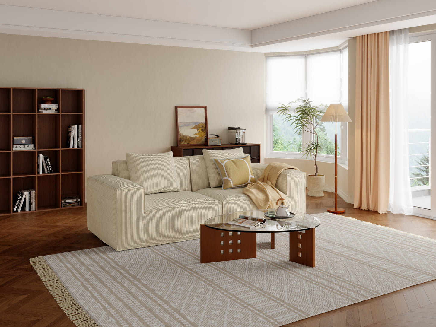 modular sofa can be converted into an oversized sofa bed Free conversion sofa set flexible configuration, soft corduroy cloud velvet fabric two person combination-cream