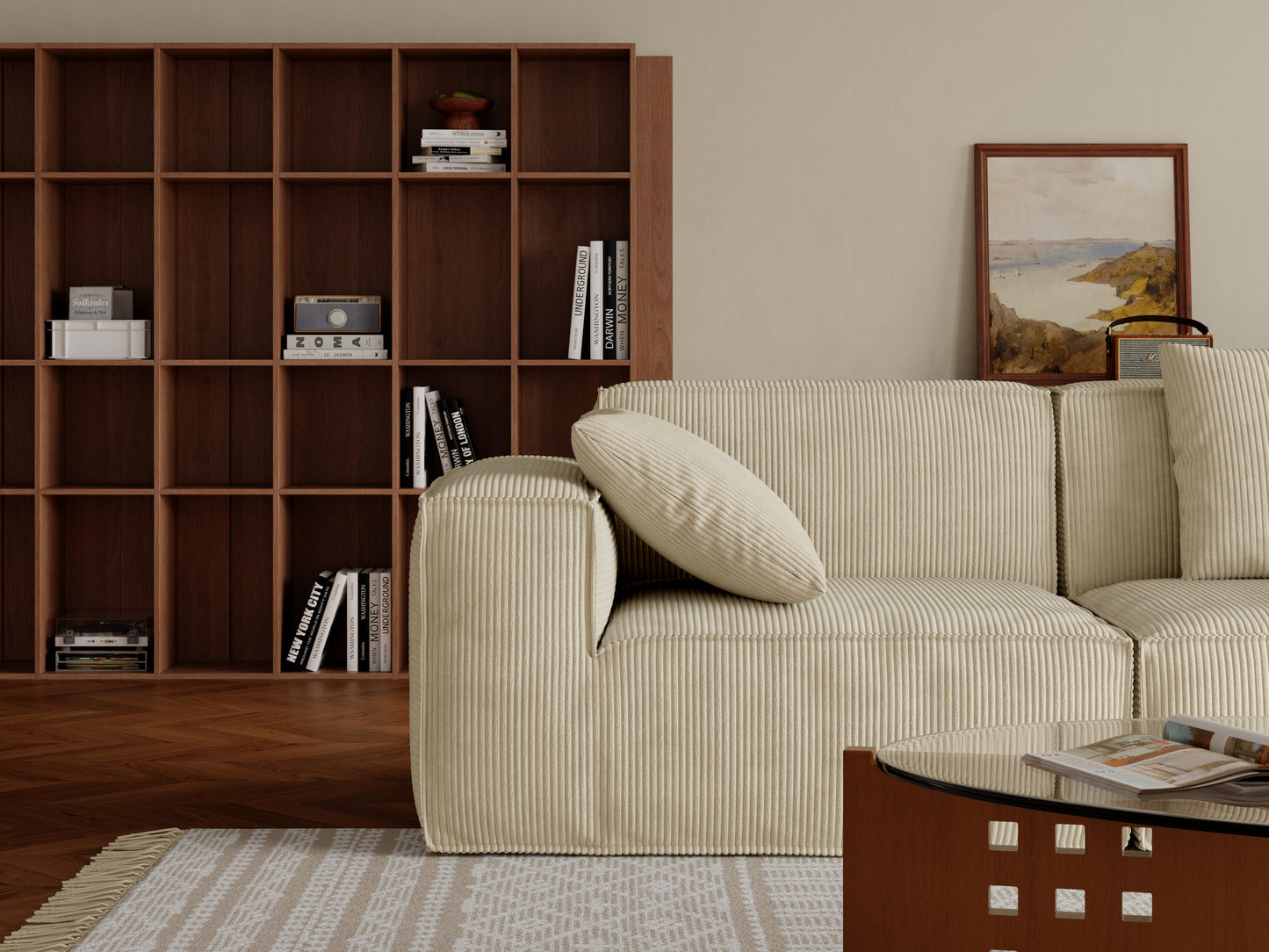 modular sofa can be converted into an oversized sofa bed Free conversion sofa set flexible configuration, soft corduroy cloud velvet fabric two person combination-cream