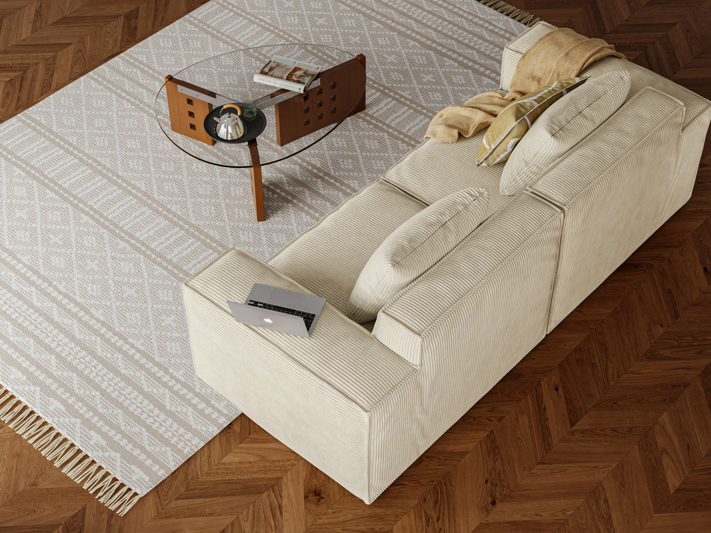 modular sofa can be converted into an oversized sofa bed Free conversion sofa set flexible configuration, soft corduroy cloud velvet fabric two person combination-cream