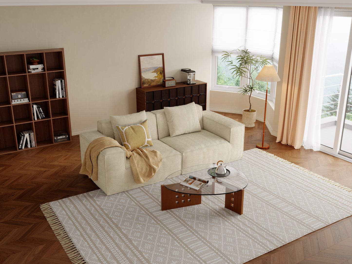 modular sofa can be converted into an oversized sofa bed Free conversion sofa set flexible configuration, soft corduroy cloud velvet fabric two person combination-cream